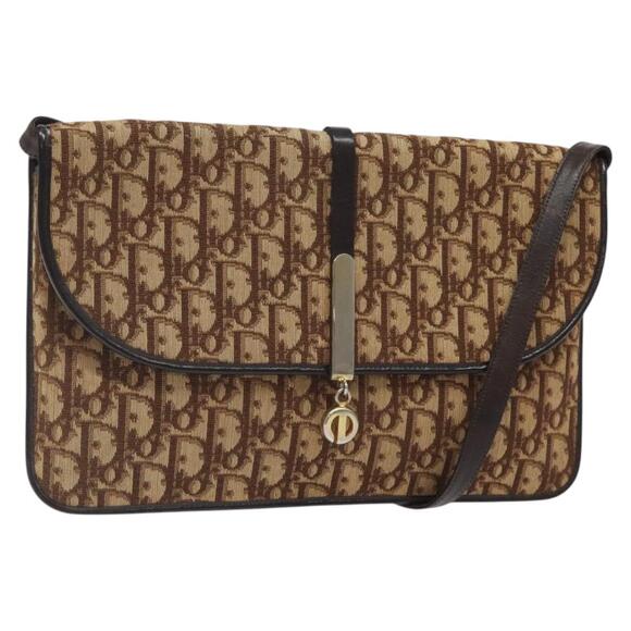 DIOR Trotter Canvas Shoulder Bag Brown Gold - Picture 1 of 16